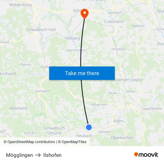 Mögglingen to Ilshofen map