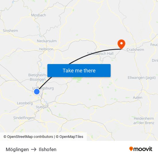 Möglingen to Ilshofen map