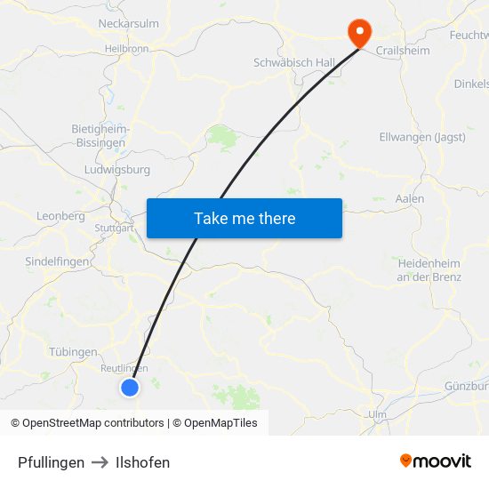 Pfullingen to Ilshofen map