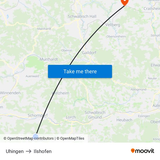 Uhingen to Ilshofen map