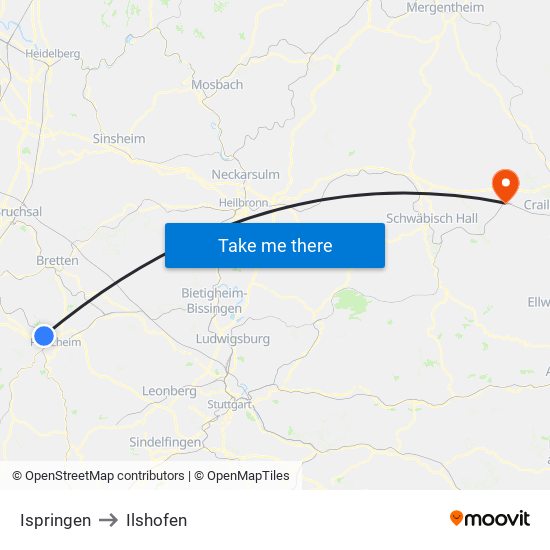 Ispringen to Ilshofen map