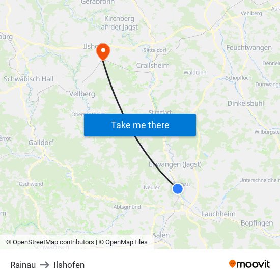 Rainau to Ilshofen map