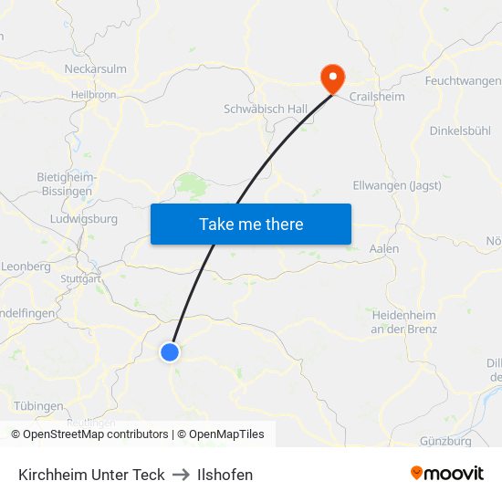 Kirchheim Unter Teck to Ilshofen map