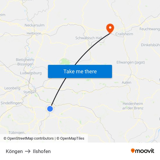 Köngen to Ilshofen map