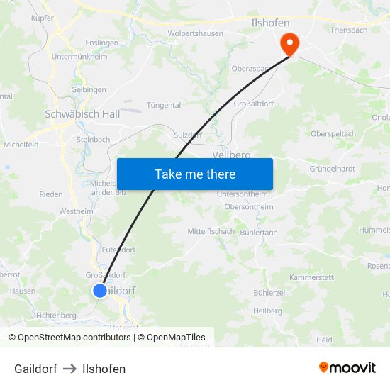 Gaildorf to Ilshofen map