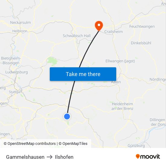 Gammelshausen to Ilshofen map