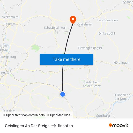 Geislingen An Der Steige to Ilshofen map