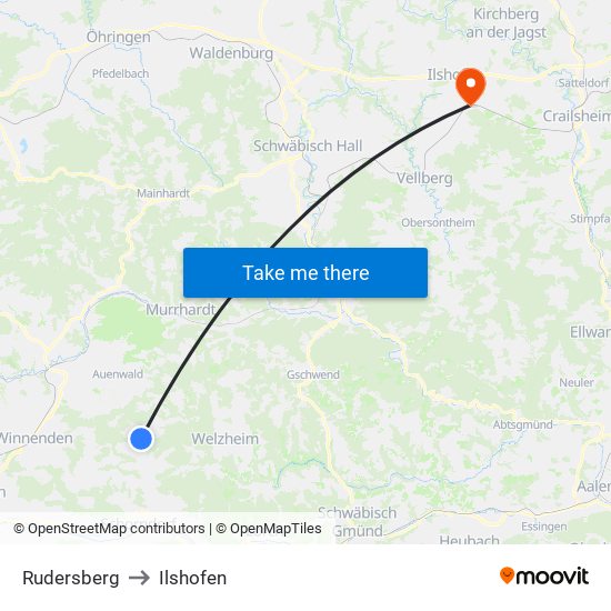 Rudersberg to Ilshofen map