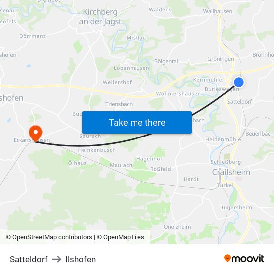 Satteldorf to Ilshofen map