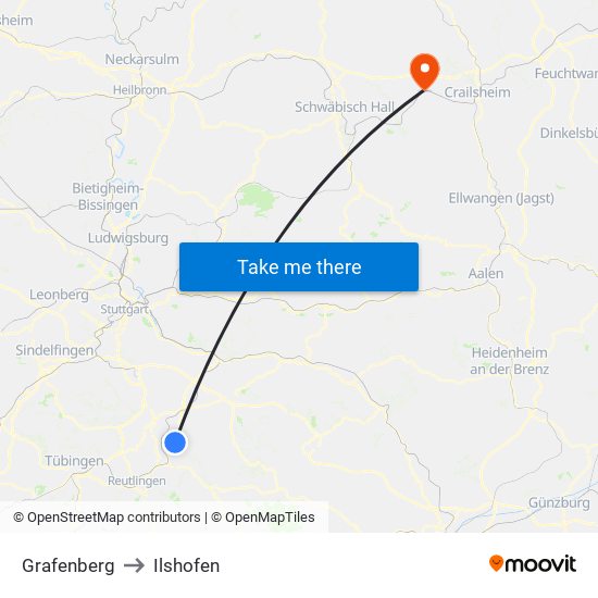 Grafenberg to Ilshofen map