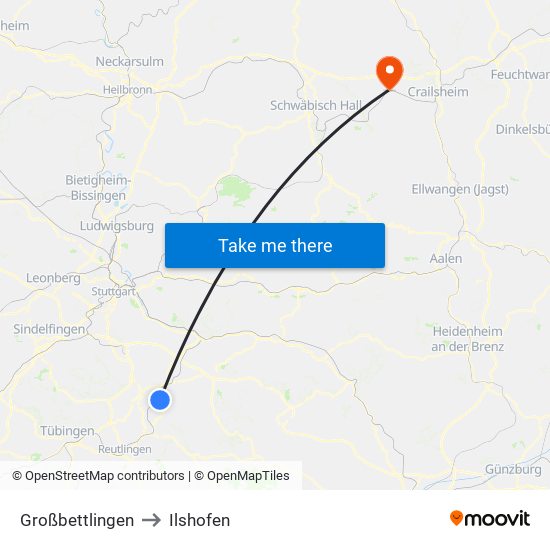 Großbettlingen to Ilshofen map