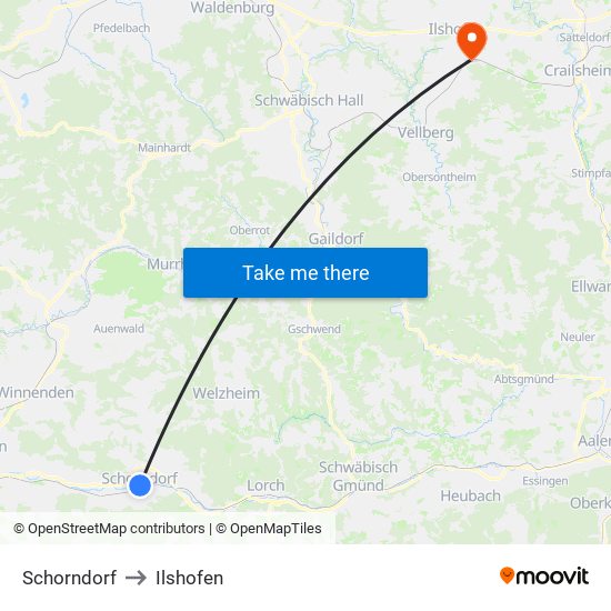 Schorndorf to Ilshofen map