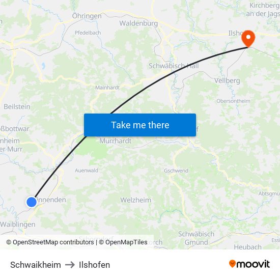 Schwaikheim to Ilshofen map