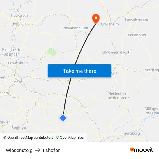 Wiesensteig to Ilshofen map