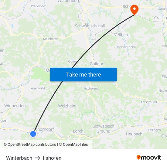Winterbach to Ilshofen map