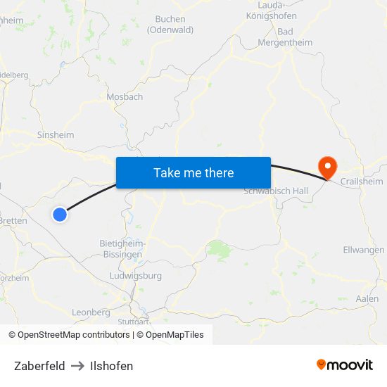 Zaberfeld to Ilshofen map