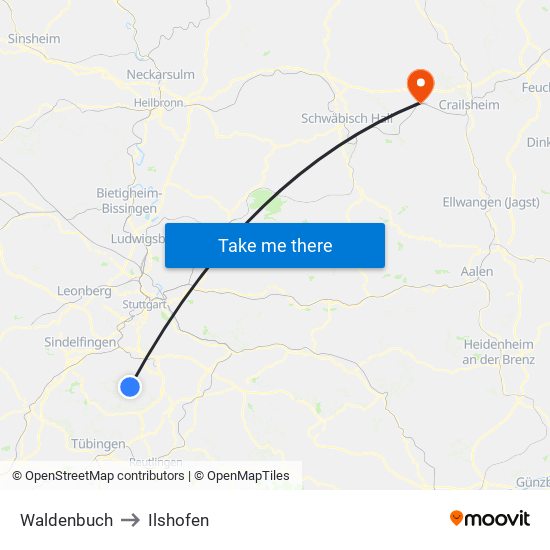 Waldenbuch to Ilshofen map