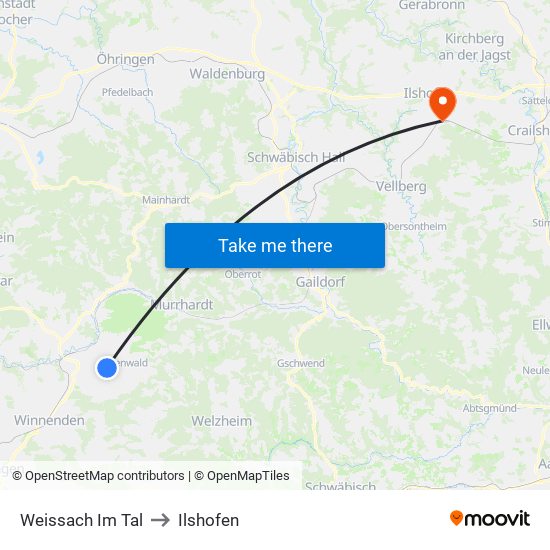 Weissach Im Tal to Ilshofen map
