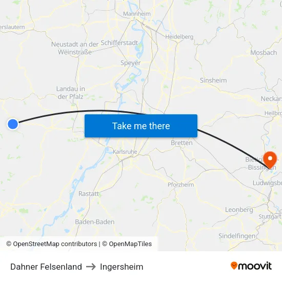 Dahner Felsenland to Ingersheim map