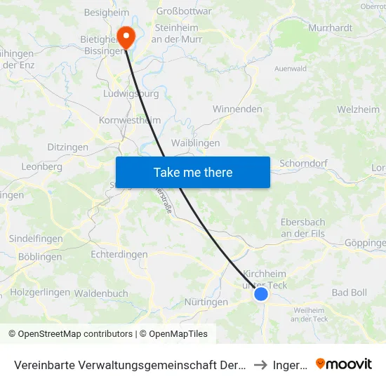 Vereinbarte Verwaltungsgemeinschaft Der Stadt Kirchheim Unter Teck to Ingersheim map