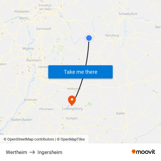 Wertheim to Ingersheim map