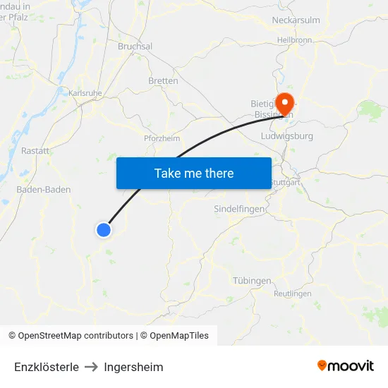 Enzklösterle to Ingersheim map