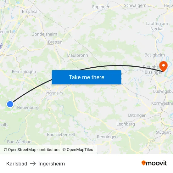 Karlsbad to Ingersheim map
