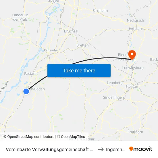 Vereinbarte Verwaltungsgemeinschaft Sinzheim to Ingersheim map
