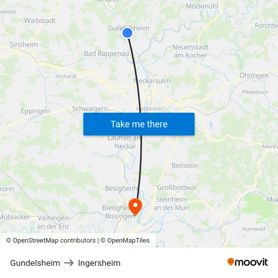 Gundelsheim to Ingersheim map