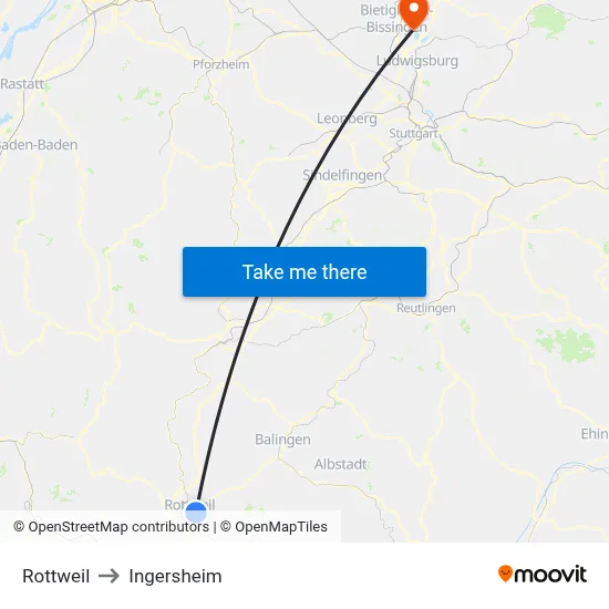Rottweil to Ingersheim map