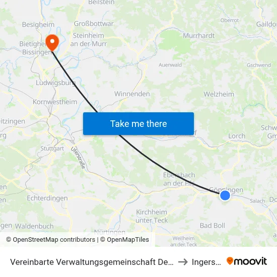 Vereinbarte Verwaltungsgemeinschaft Der Stadt Göppingen to Ingersheim map
