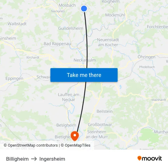 Billigheim to Ingersheim map