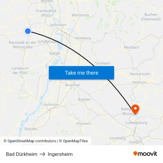Bad Dürkheim to Ingersheim map