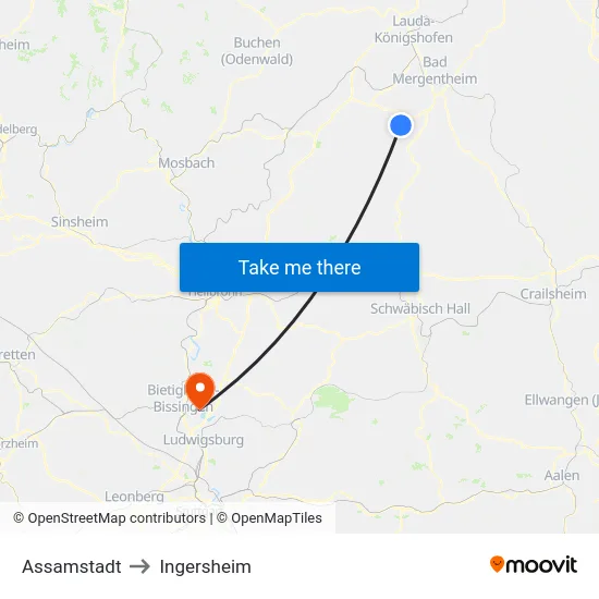 Assamstadt to Ingersheim map