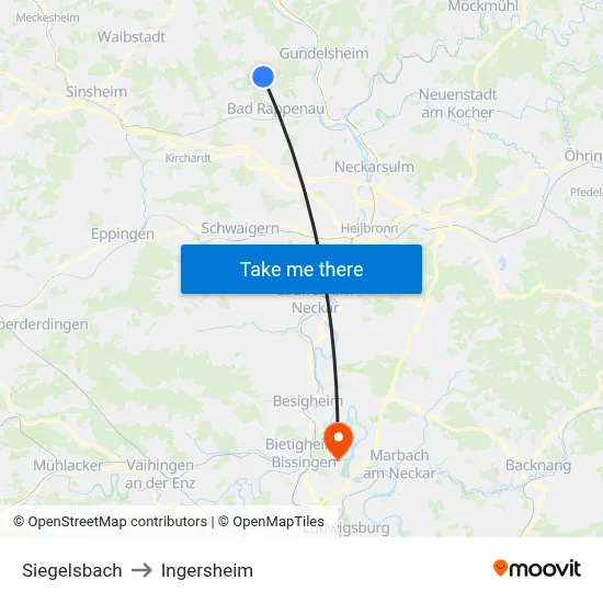 Siegelsbach to Ingersheim map