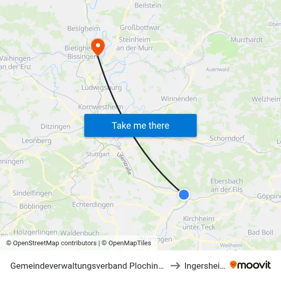 Gemeindeverwaltungsverband Plochingen to Ingersheim map