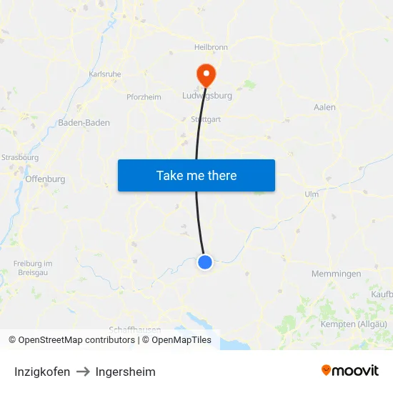 Inzigkofen to Ingersheim map