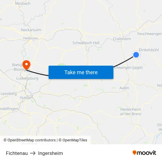 Fichtenau to Ingersheim map