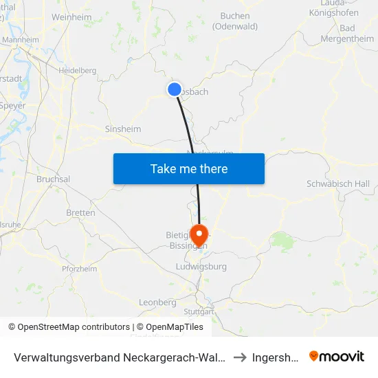 Verwaltungsverband Neckargerach-Waldbrunn to Ingersheim map
