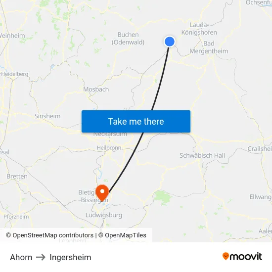 Ahorn to Ingersheim map