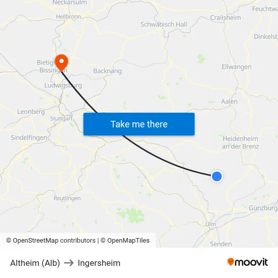 Altheim (Alb) to Ingersheim map