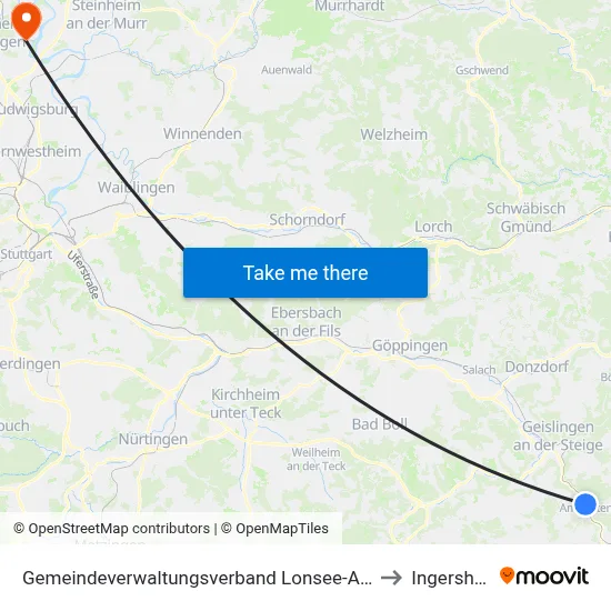 Gemeindeverwaltungsverband Lonsee-Amstetten to Ingersheim map