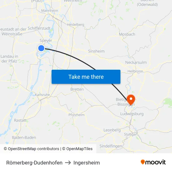 Römerberg-Dudenhofen to Ingersheim map