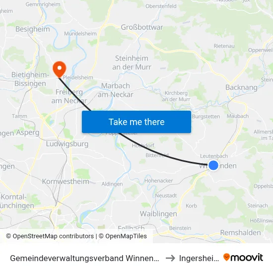 Gemeindeverwaltungsverband Winnenden to Ingersheim map