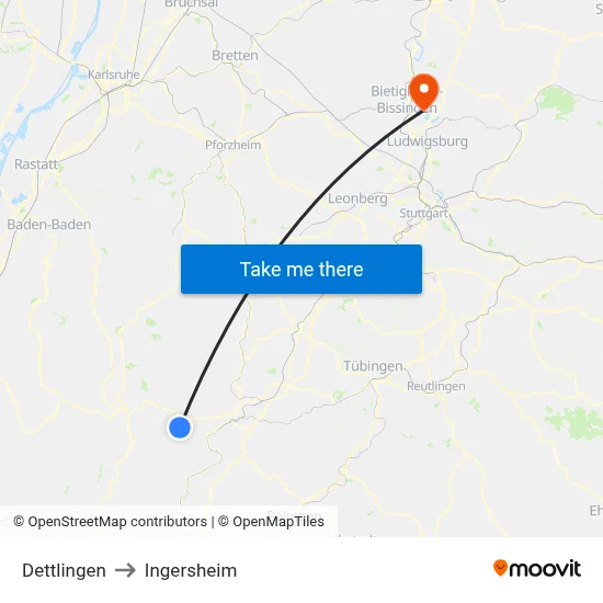 Dettlingen to Ingersheim map