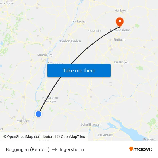 Buggingen (Kernort) to Ingersheim map