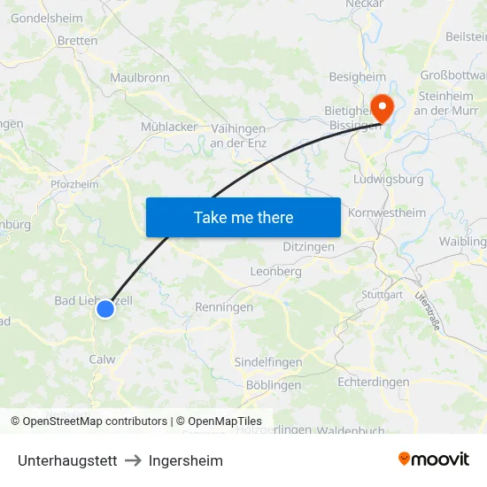 Unterhaugstett to Ingersheim map