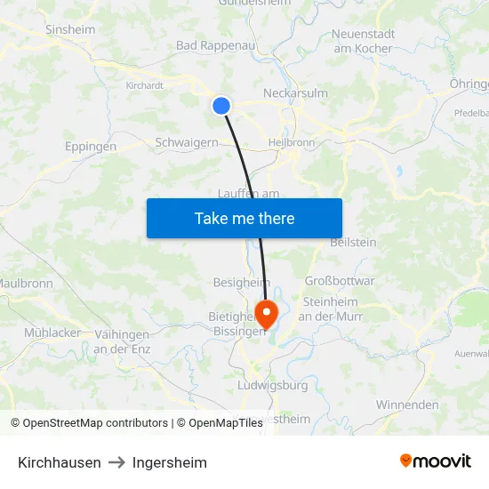 Kirchhausen to Ingersheim map