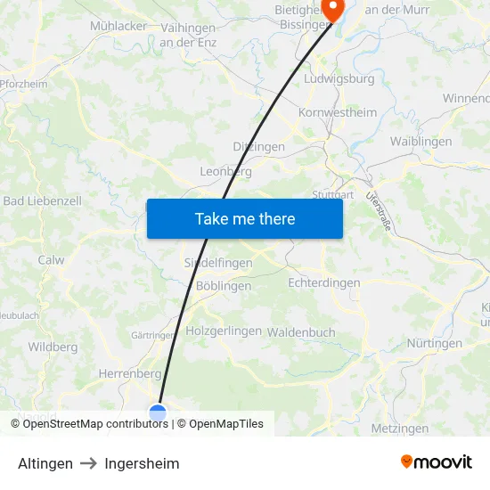 Altingen to Ingersheim map