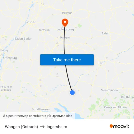 Wangen (Ostrach) to Ingersheim map